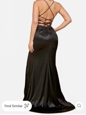 Honey and Rosie Black Strapless Satin V-Neck Evening Dress
